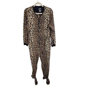 Nick & Nora Pajamas Leopard Print Pajamas One Piece Pajamas Women M Brown Black